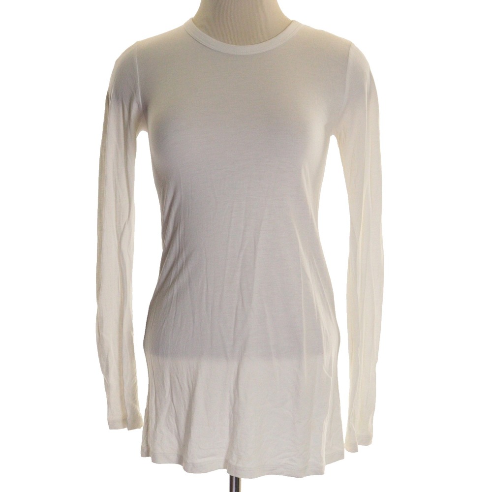 R Label Long Sleeve Top Lightweight Stretch Rayon‎ Minimalist White Women XS